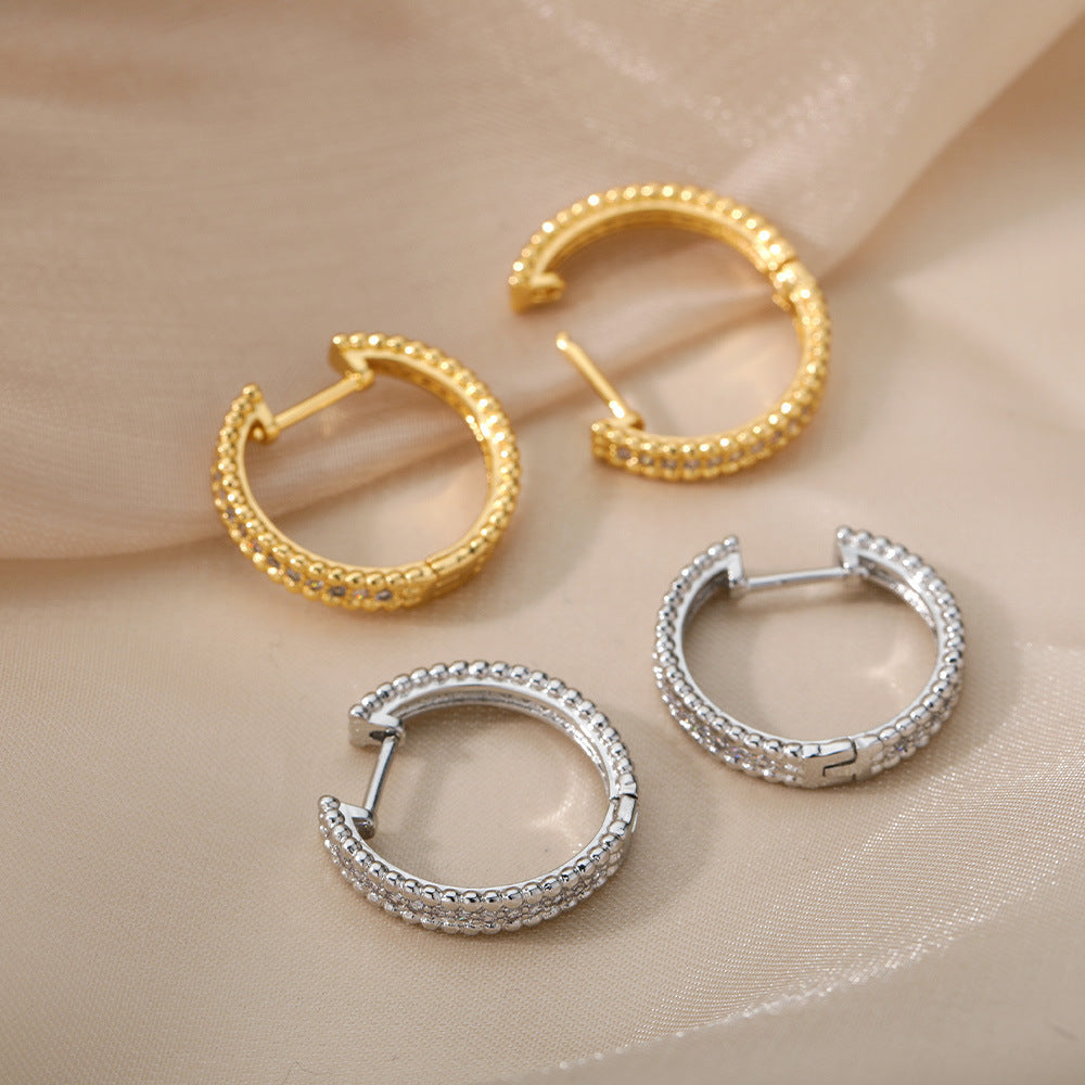 Minimalist Round Buckle Zircon Earrings