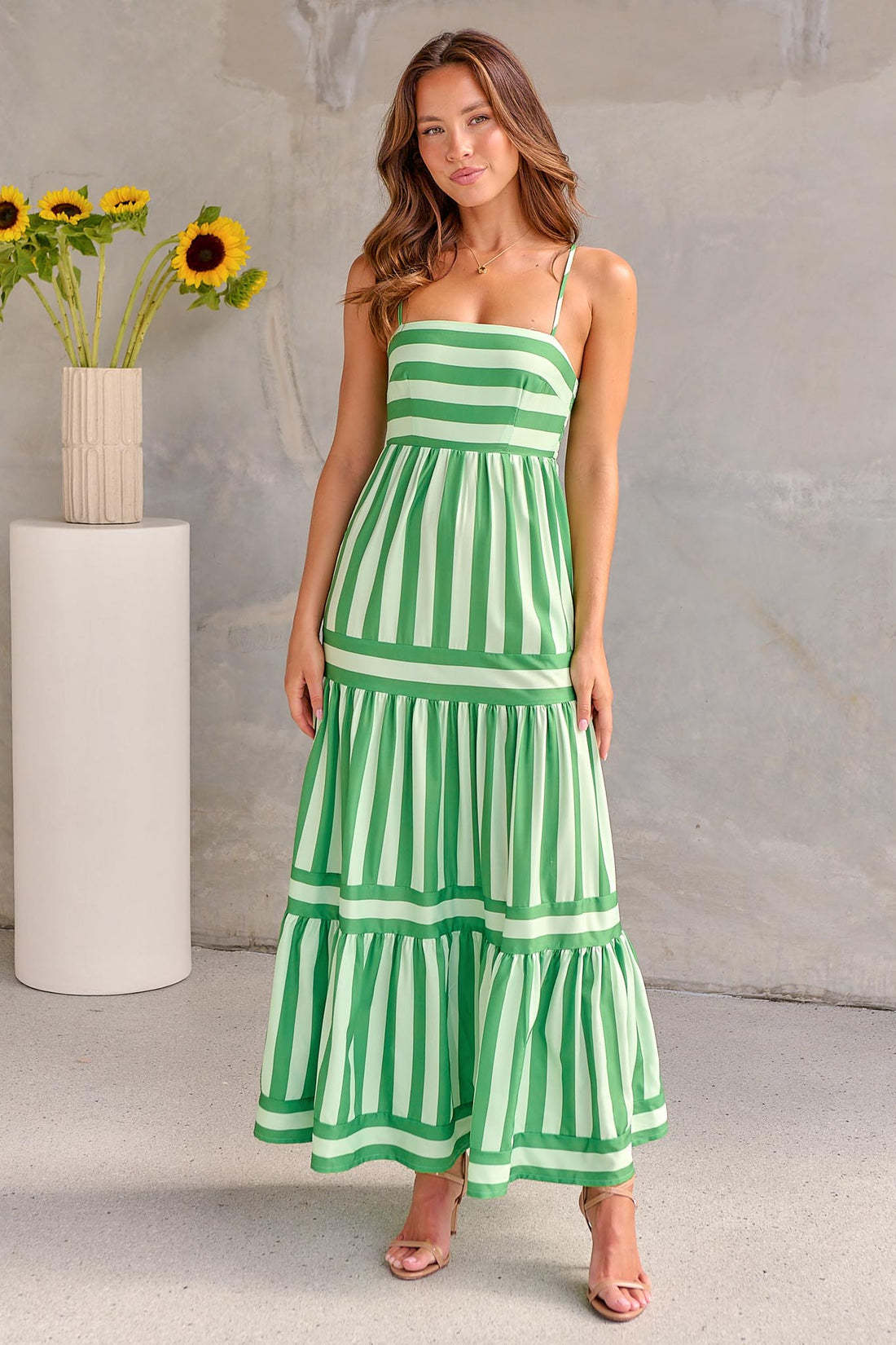 Striped Printed Dress With Pockets