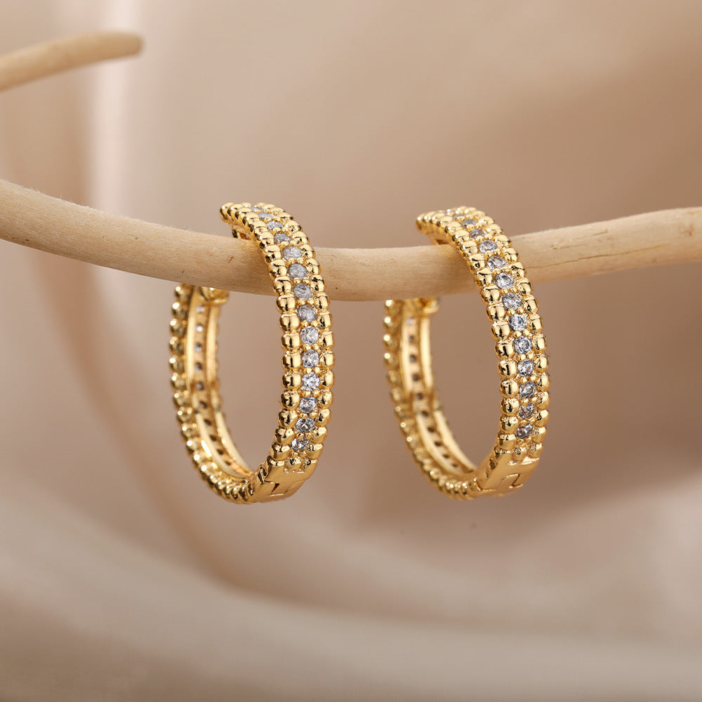 Minimalist Round Buckle Zircon Earrings