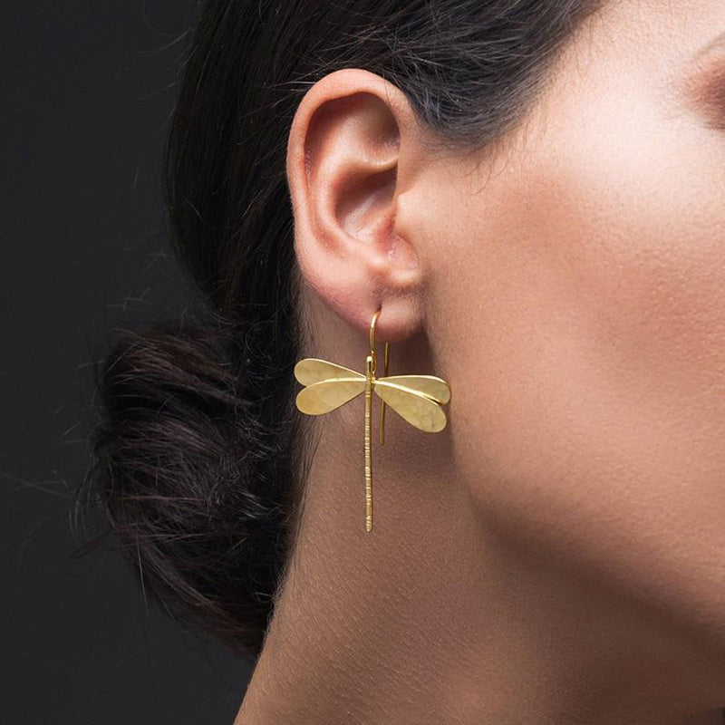 3D Gold Dragonfly Statement Earrings