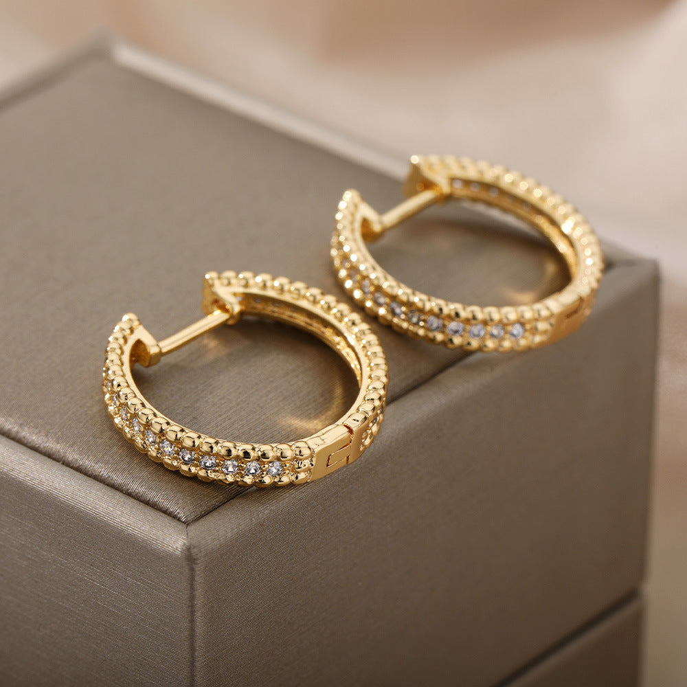 Minimalist Round Buckle Zircon Earrings
