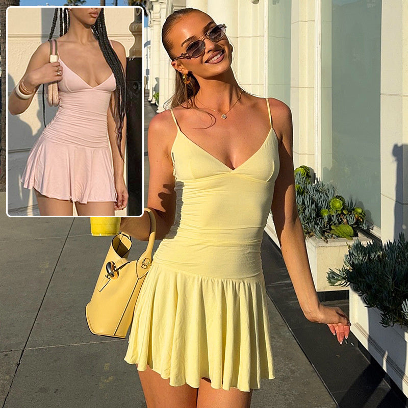 V-Neck Ruffled Short Dress