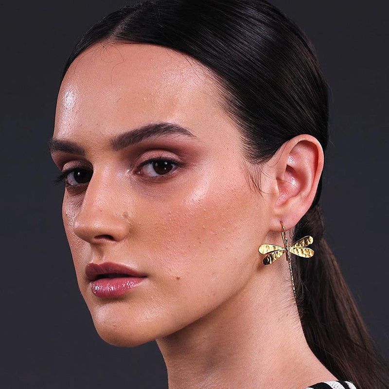 3D Gold Dragonfly Statement Earrings