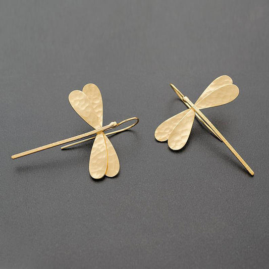 3D Gold Dragonfly Statement Earrings