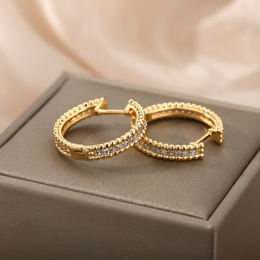 Minimalist Round Buckle Zircon Earrings