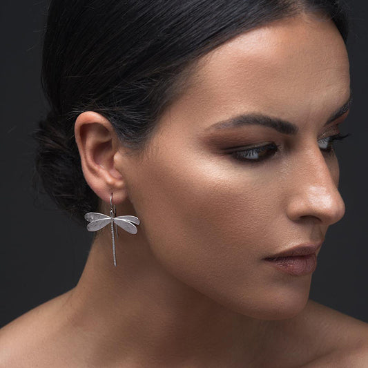 3D Gold Dragonfly Statement Earrings