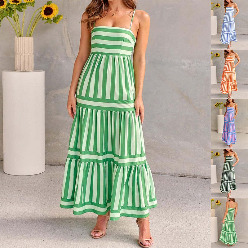 Striped Printed Dress With Pockets