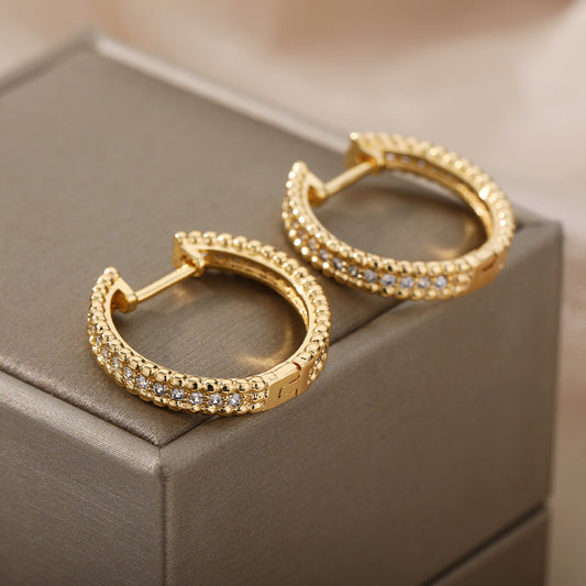 Minimalist Round Buckle Zircon Earrings