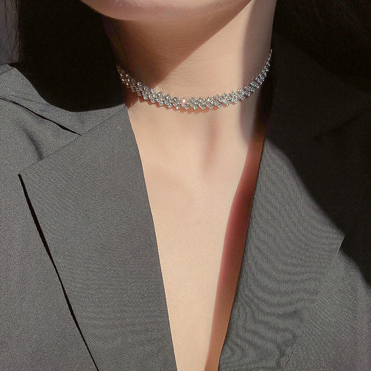 Full Rhinestone Clavicle Chain Necklace