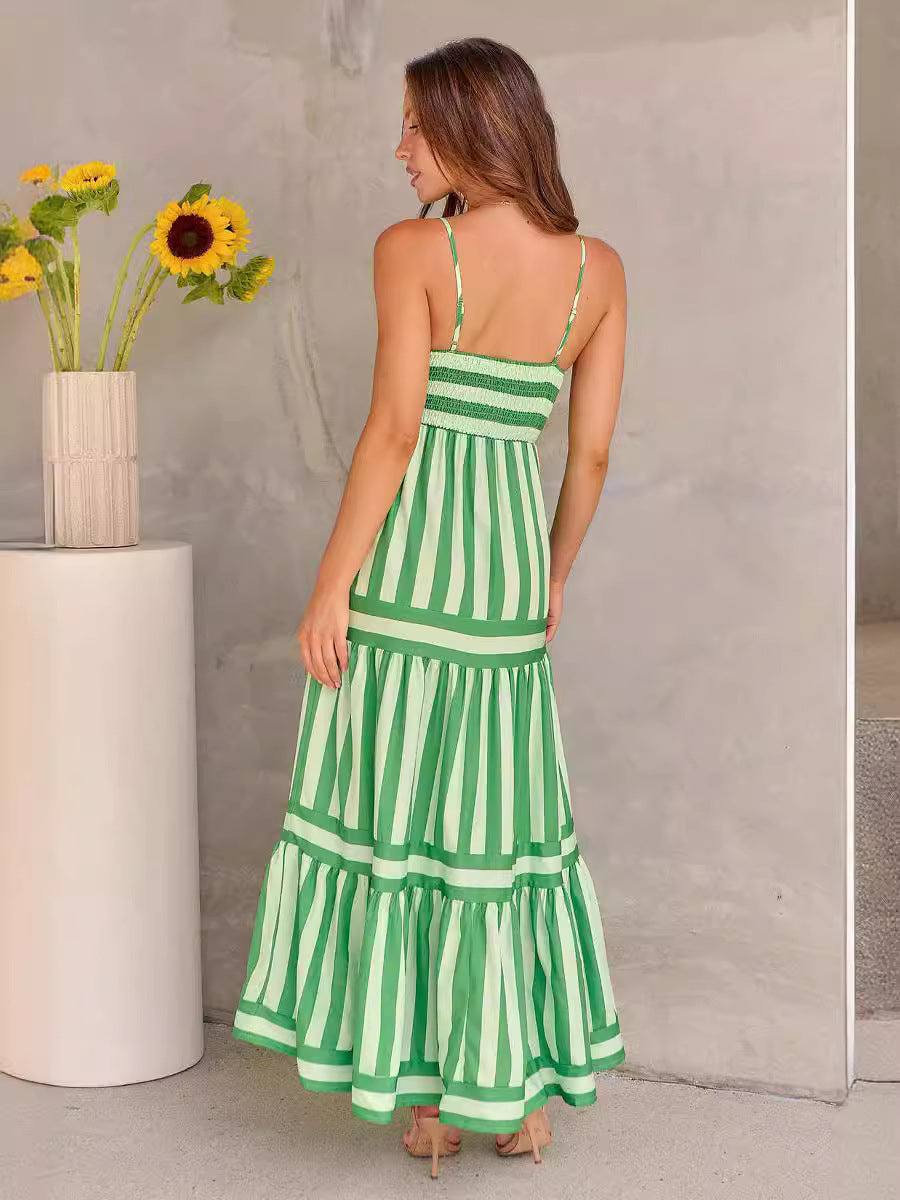 Striped Printed Dress With Pockets